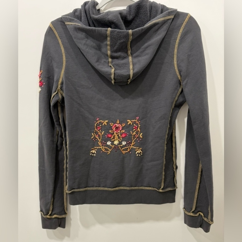Y2K TWISTED HEARTS Charcoal Colored Women's Hoodie Sweatsuit Floral Embroidery - Picture 3 of 12